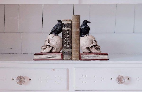 Image of skull and raven bookends