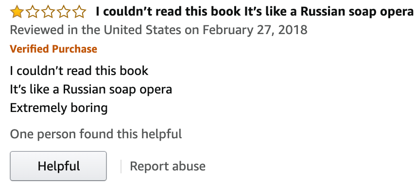 War and Peace Amazon 1 star review