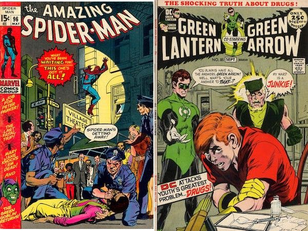 side by side cover images of The Amazing Spider-Man #96-98  and Green Lantern/Green Arrow #8