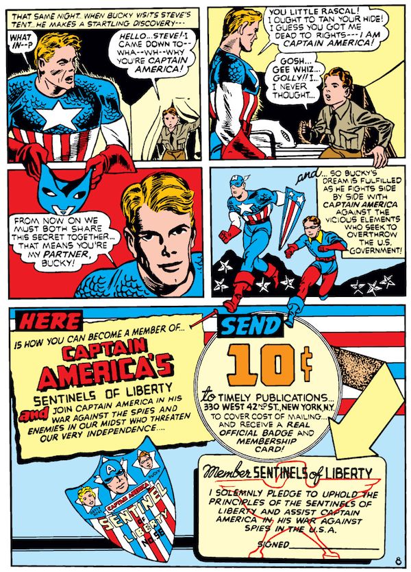 panel from Case #1 in Captain America Comics #1; Steve Rogers and Bucky meet
