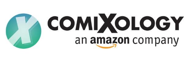 Teal Blue Comixology "X" in Circle Logo next to ComiXology "An Amazon Company" Title https://www.comixology.com/free-comics