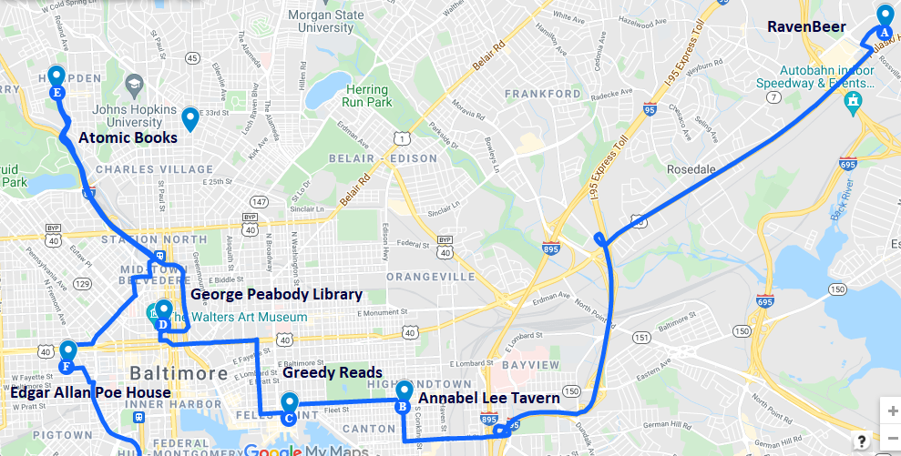 Map of literary destinations in Baltimore Maryland
