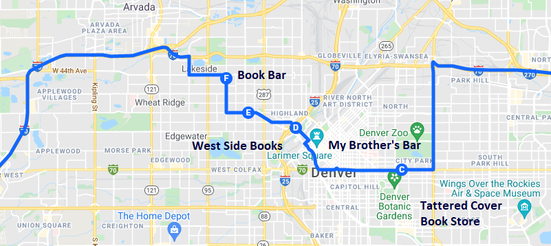 Map of bookish destinations in Colorado