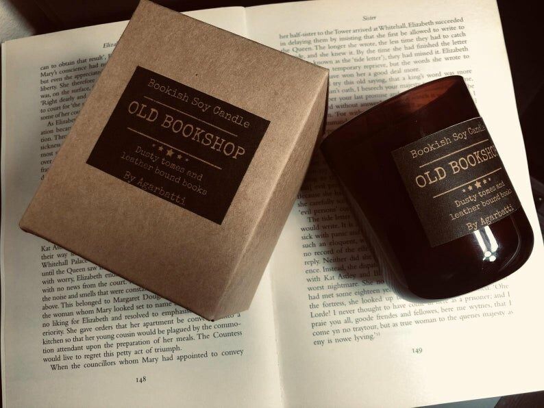 Soy candle scented like an old bookshop