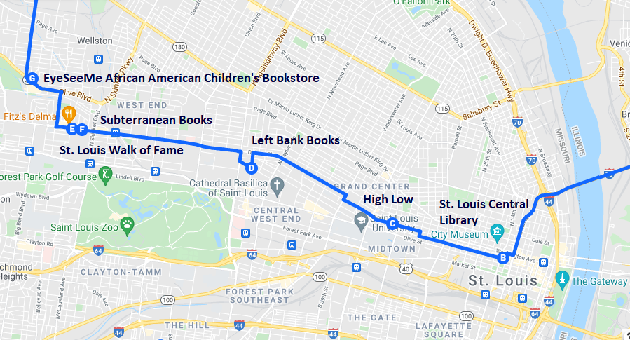 Map of literary destinations in St. Louis Missouri