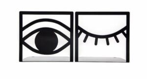Image of two bookends. One is an open eye and the other is a shut eye.