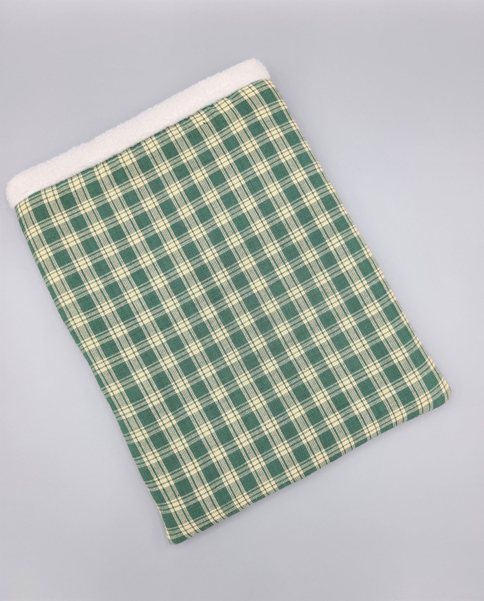 Green plaid book sleeve.