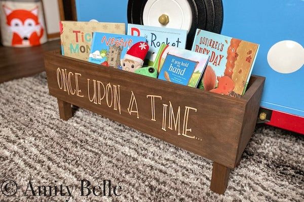 image of a wooden bookshelf with "Once Upon a Time" 