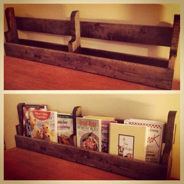 Small hanging bookcase made from a wooden pallet