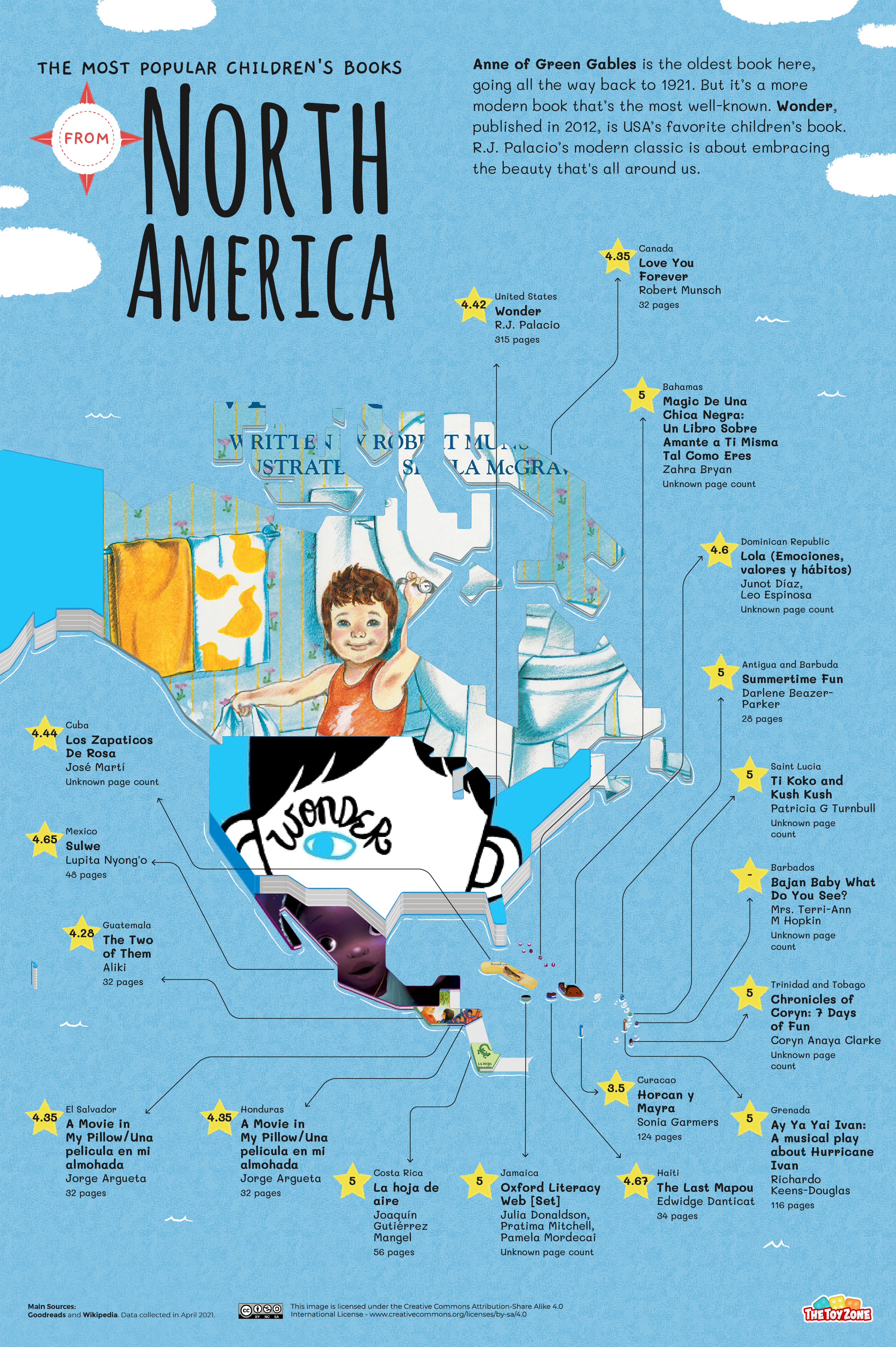 Most popular children's books in North American map