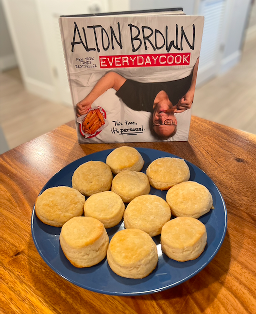 EveryDayCook book with plate of buttermilk biscuits