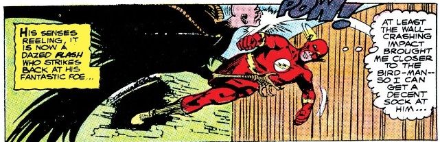 The Flash punches a man-bird hybrid.