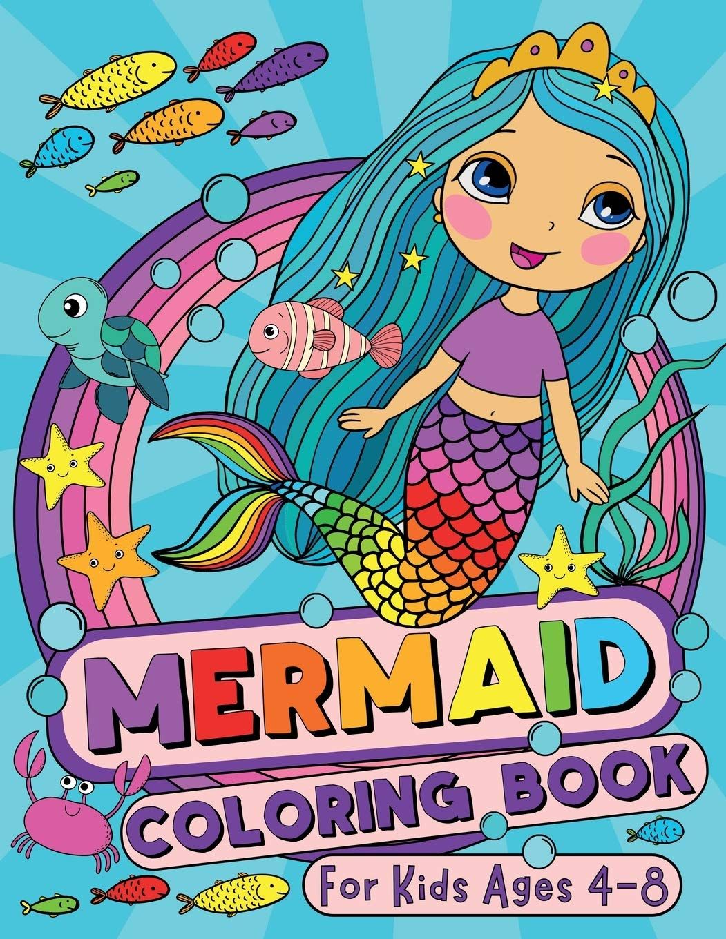 Mermaid Coloring Book by Silly Bear with a colored illustration of a mermaid with aqua hair on the cover