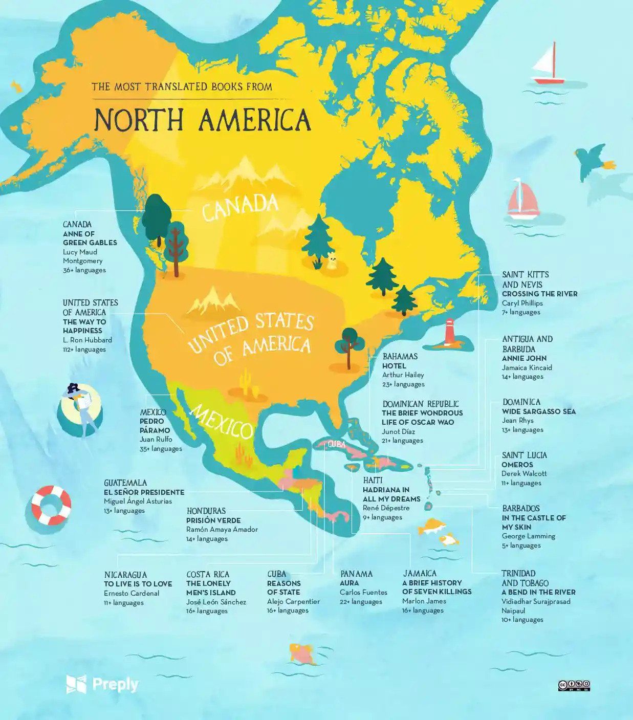 Most translated books in North America map