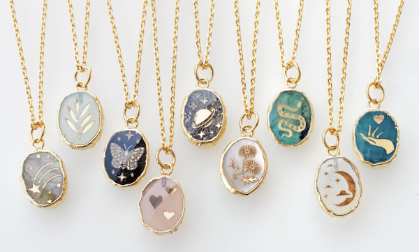 picture of engraved gemstone necklaces