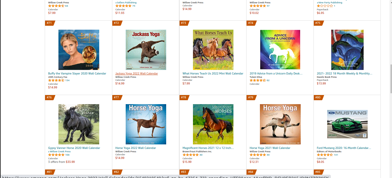 A screenshot of the Amazon Horse Calendar category