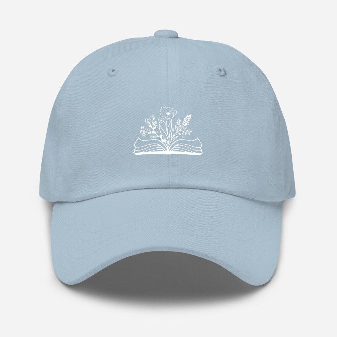 Flowers and book hat, pale blue