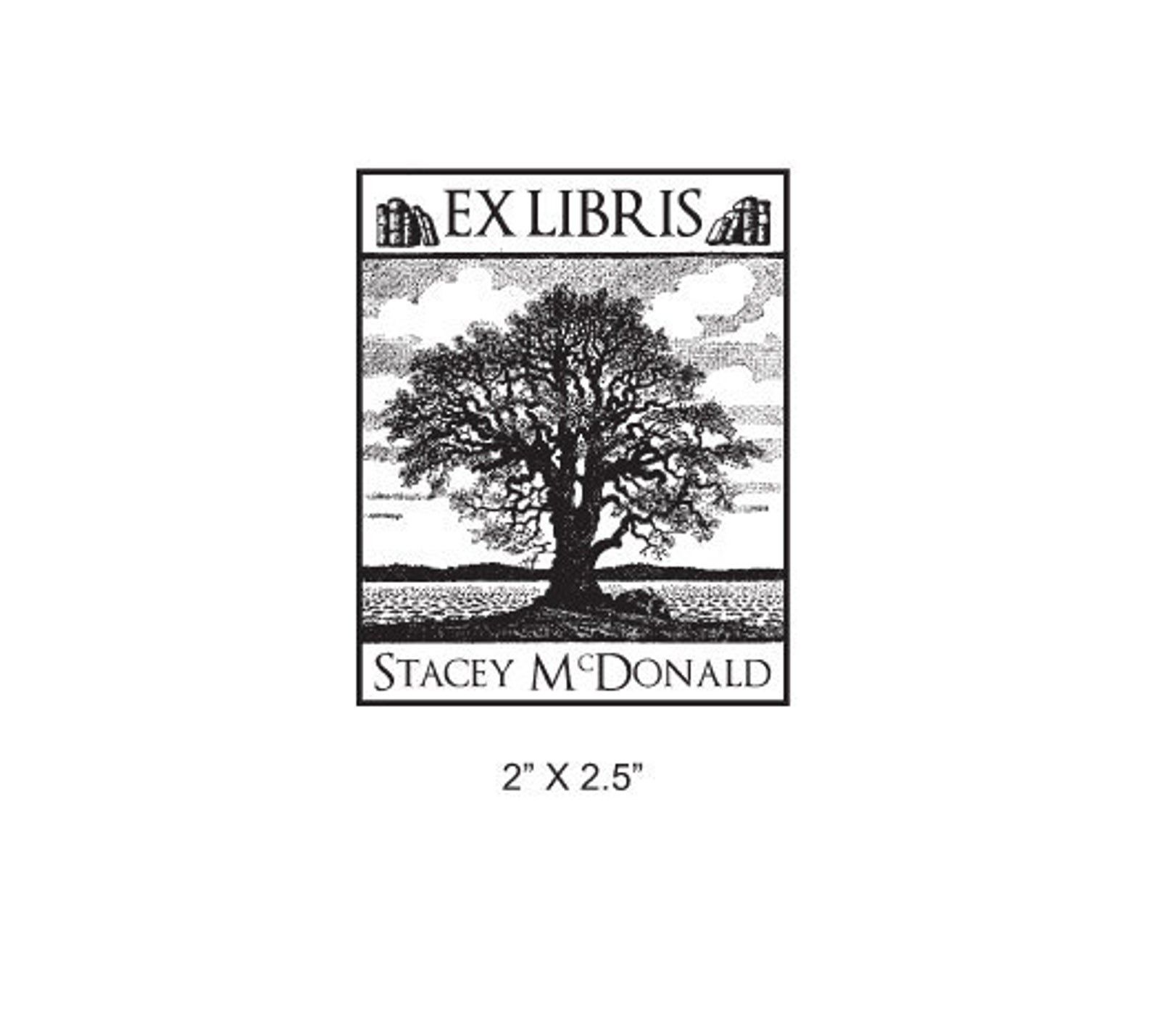 Image of ex libris stamp with oak tree 