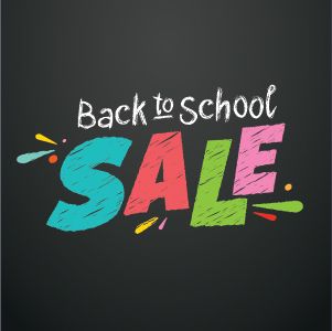 Colorful text that reads "Back to school sale"