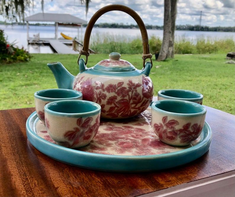 Vintage Complete Pier One Tea Set With Tray