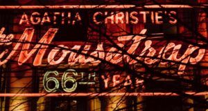 neon sign for West End production of Agatha Christie's The Mousetrap