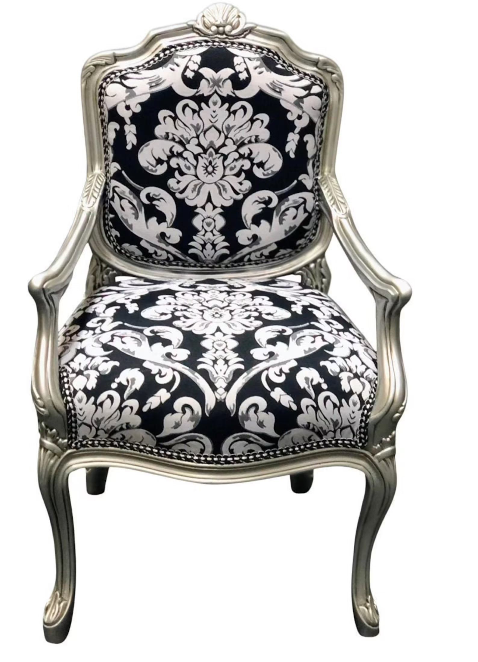 elegant black and white chair with metallic frame