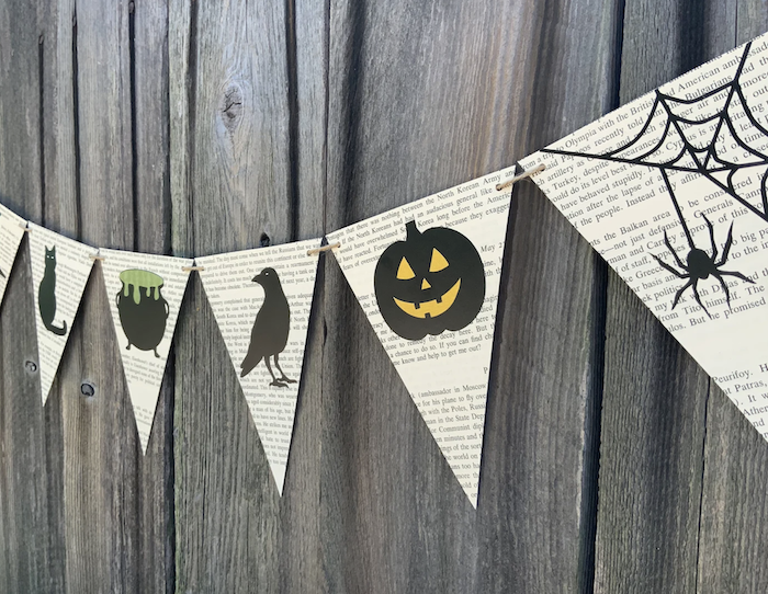 Halloween pendant banner made from vintage book pages