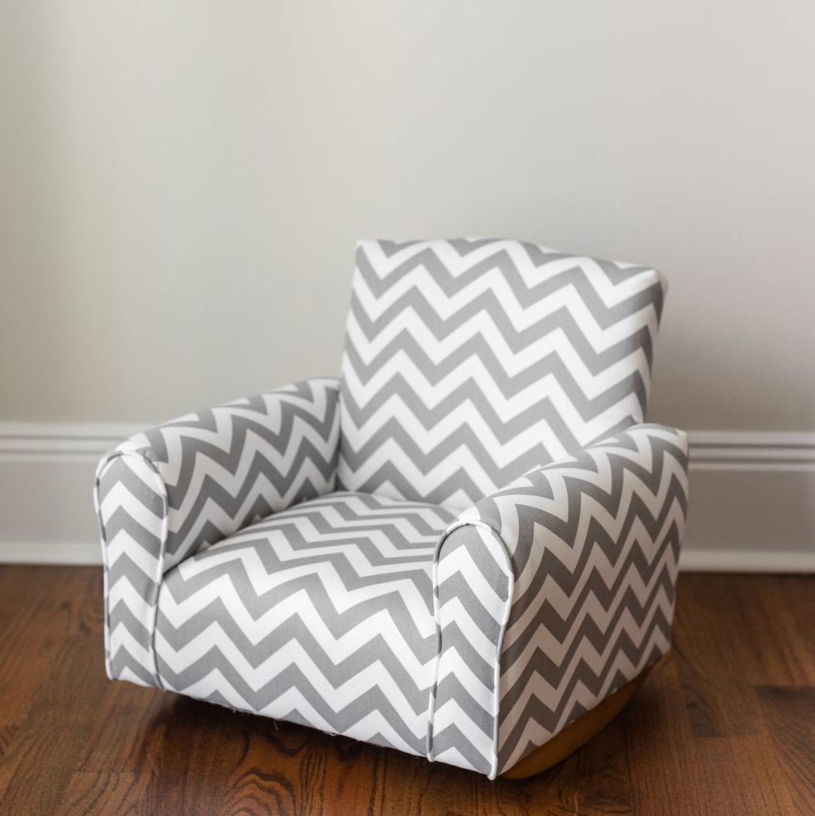 gray and white chevron patterned rocker armchair