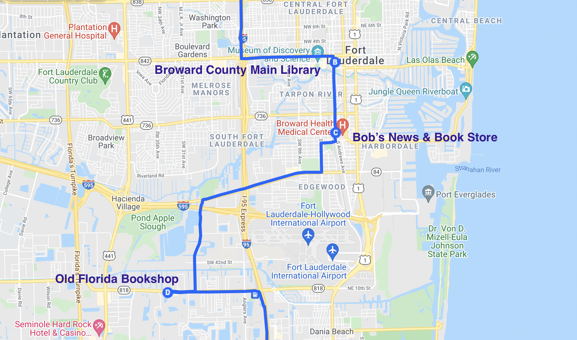 road trip map of literary spots in fort lauderdale florida