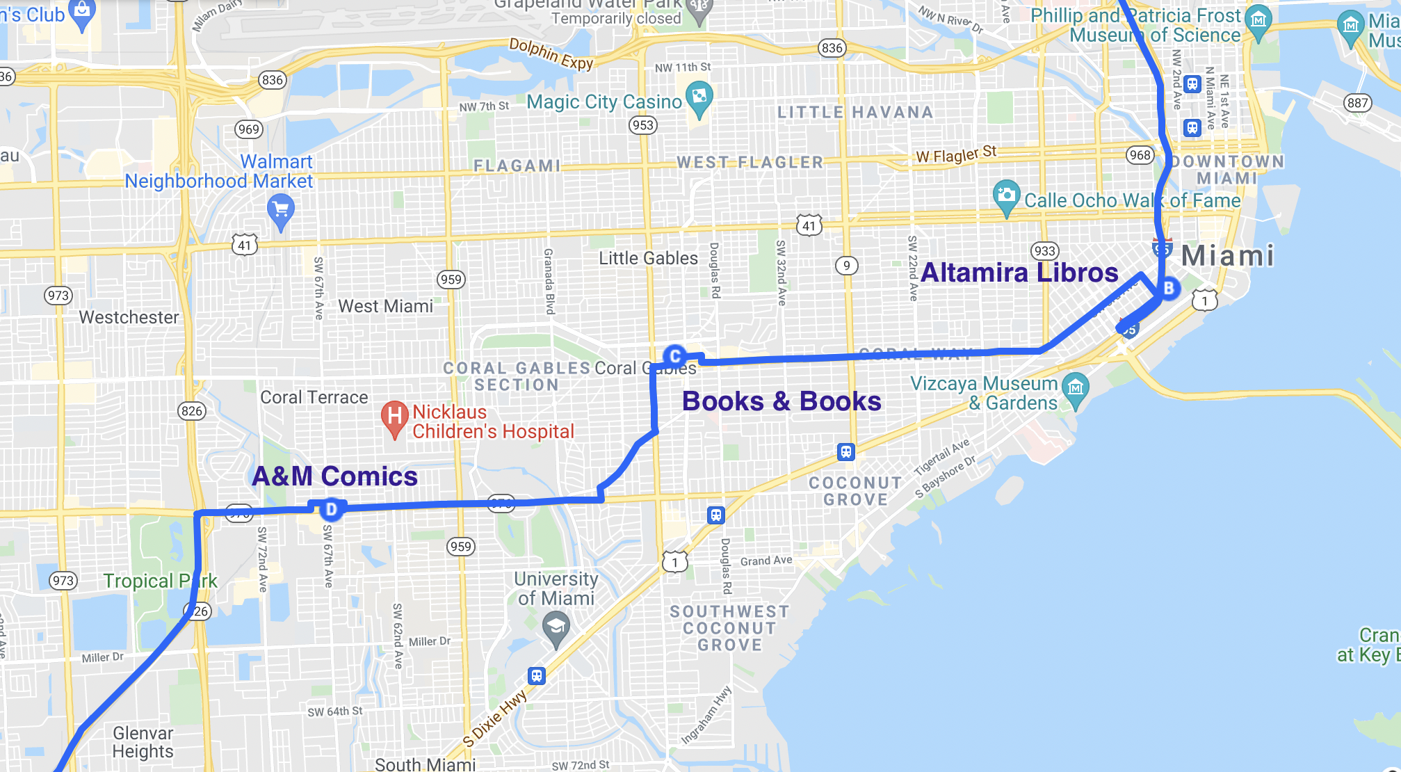 road trip map of literary spots in miami florida