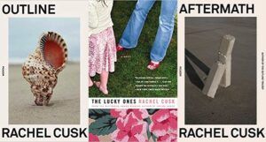 collage of three covers of books by Rachel Cusl