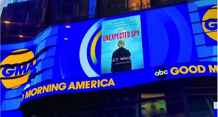 image of a Good Morning America promotional banner running for The Unexpected Spy by Tracy Schandler Walder