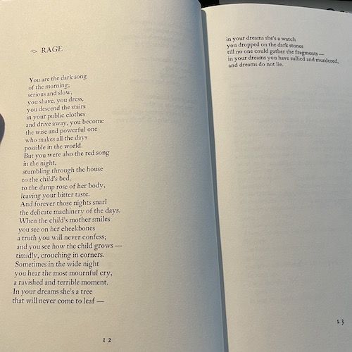 Photo of two pages showing "Rage" by Mary Oliver
