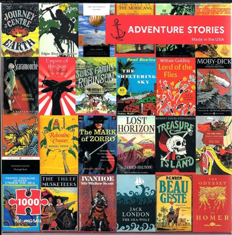 puzzle featuring covers from classic adventure stories