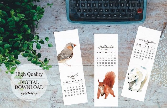 2022 Animal Art Bookmark Calendar