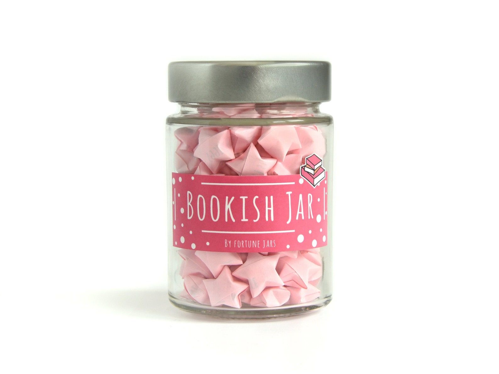 Jar full of paper stars with book quotes on them. 