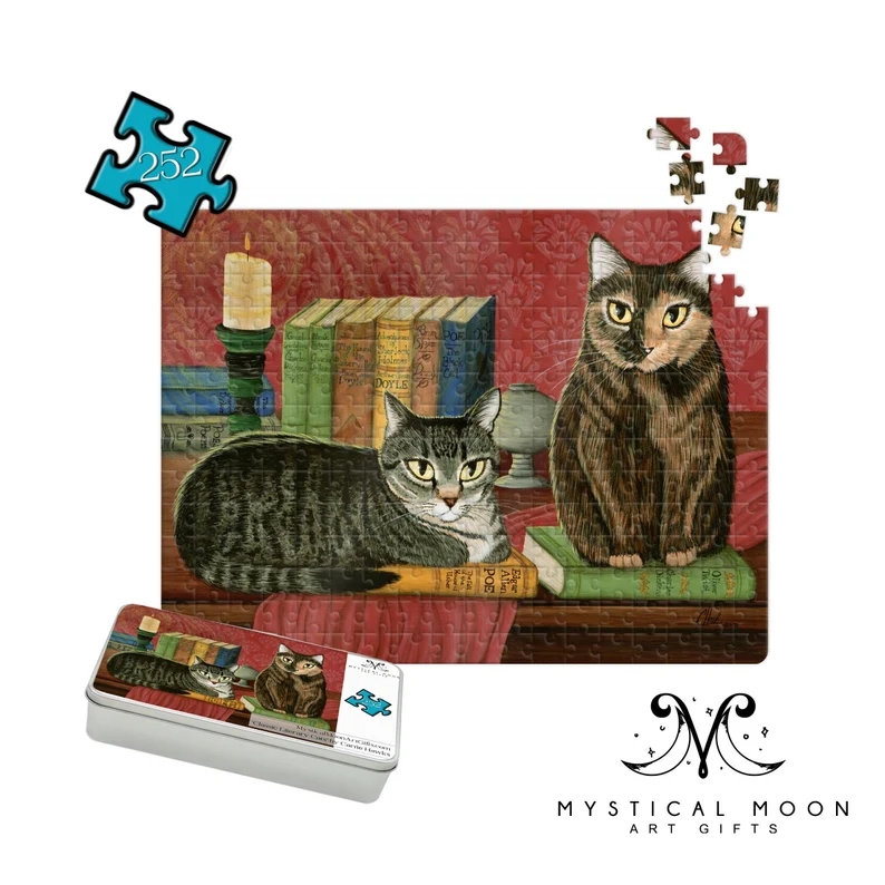 puzzle features two cats sitting on books