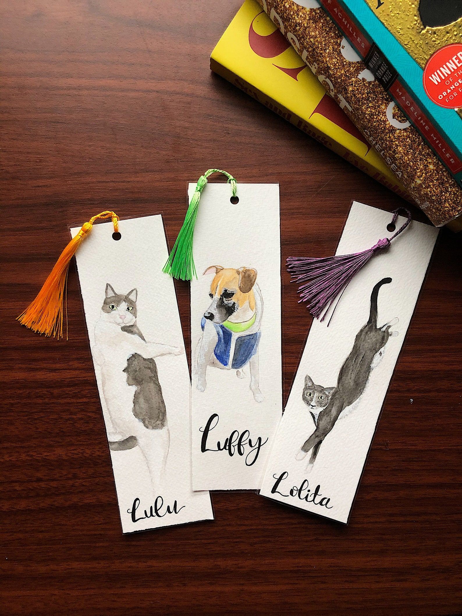 custom watercolor pet bookmarks
