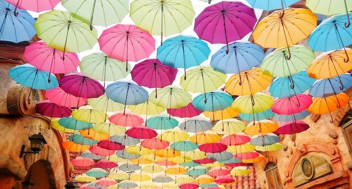 Image of colorful open umbrellas