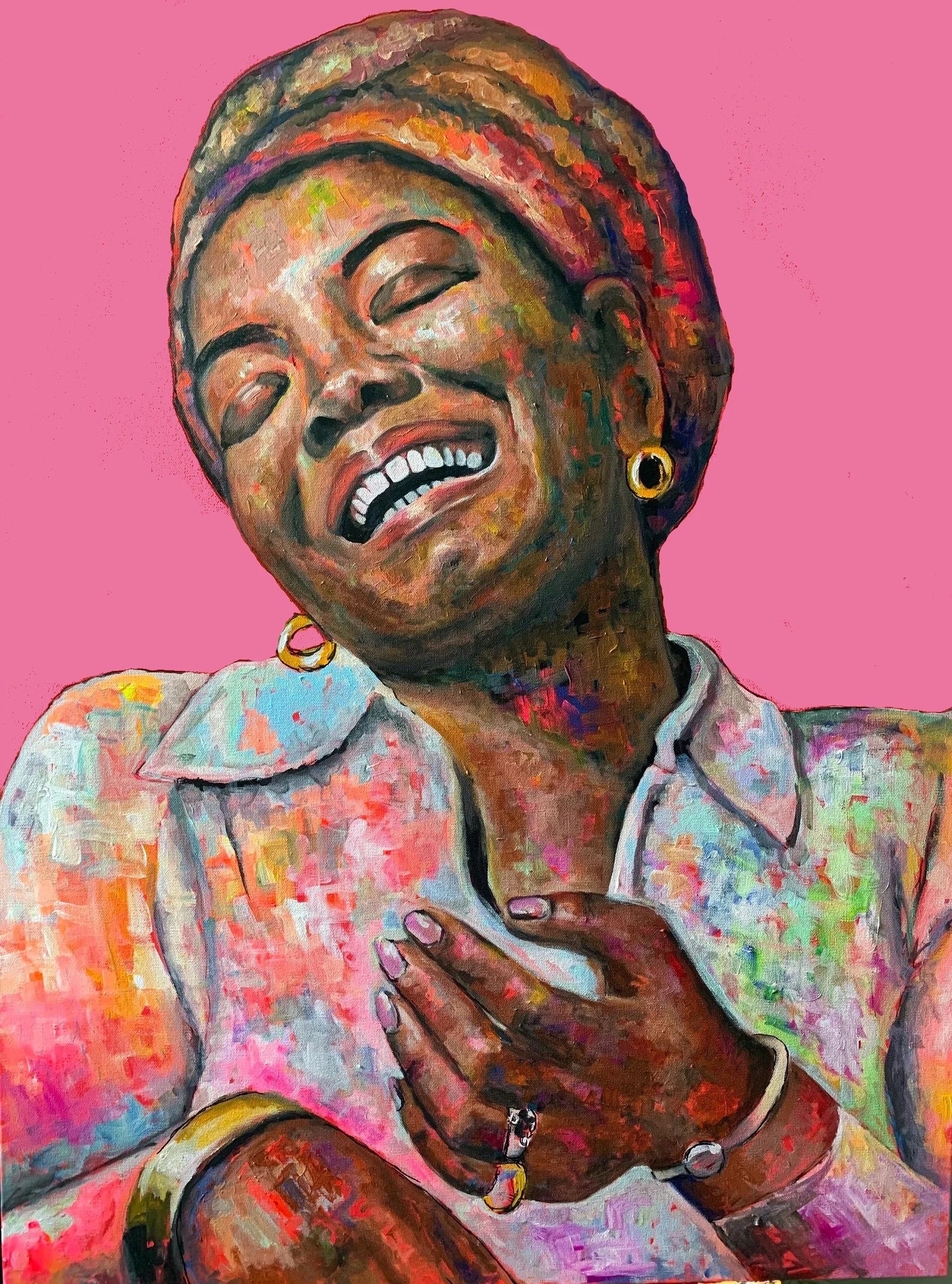 Painting of Maya Angelou laughing
