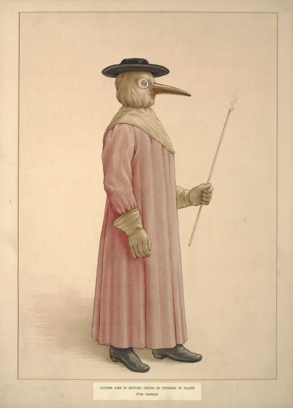 A Physician Wearing a Seventeenth Century Plague Preventive Costume.