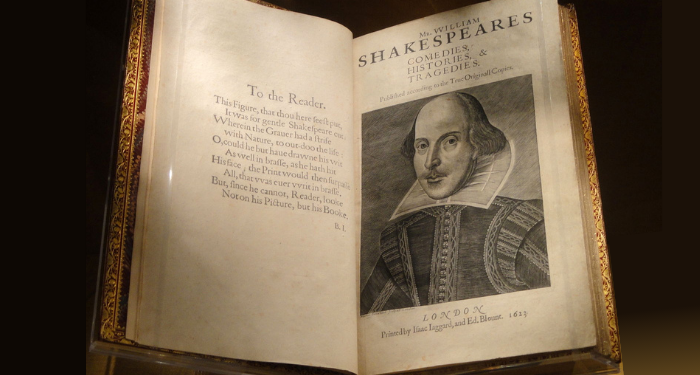 The first folio of Shakespeare, open to the title page
