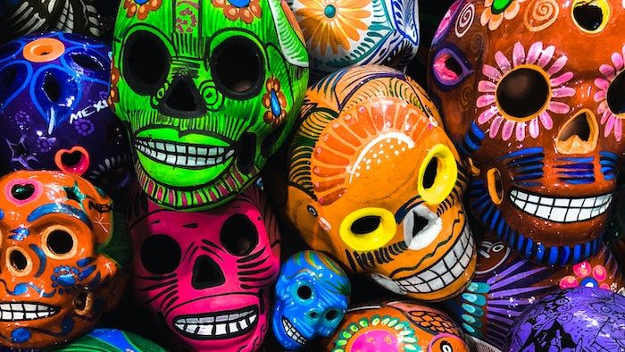 day of the dead painted skulls