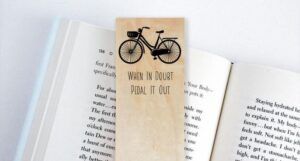 image of a wooden bike bookmark
