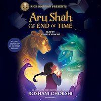A graphic of the cover of Aru Shah and the End of Time by Roshani Chokshi