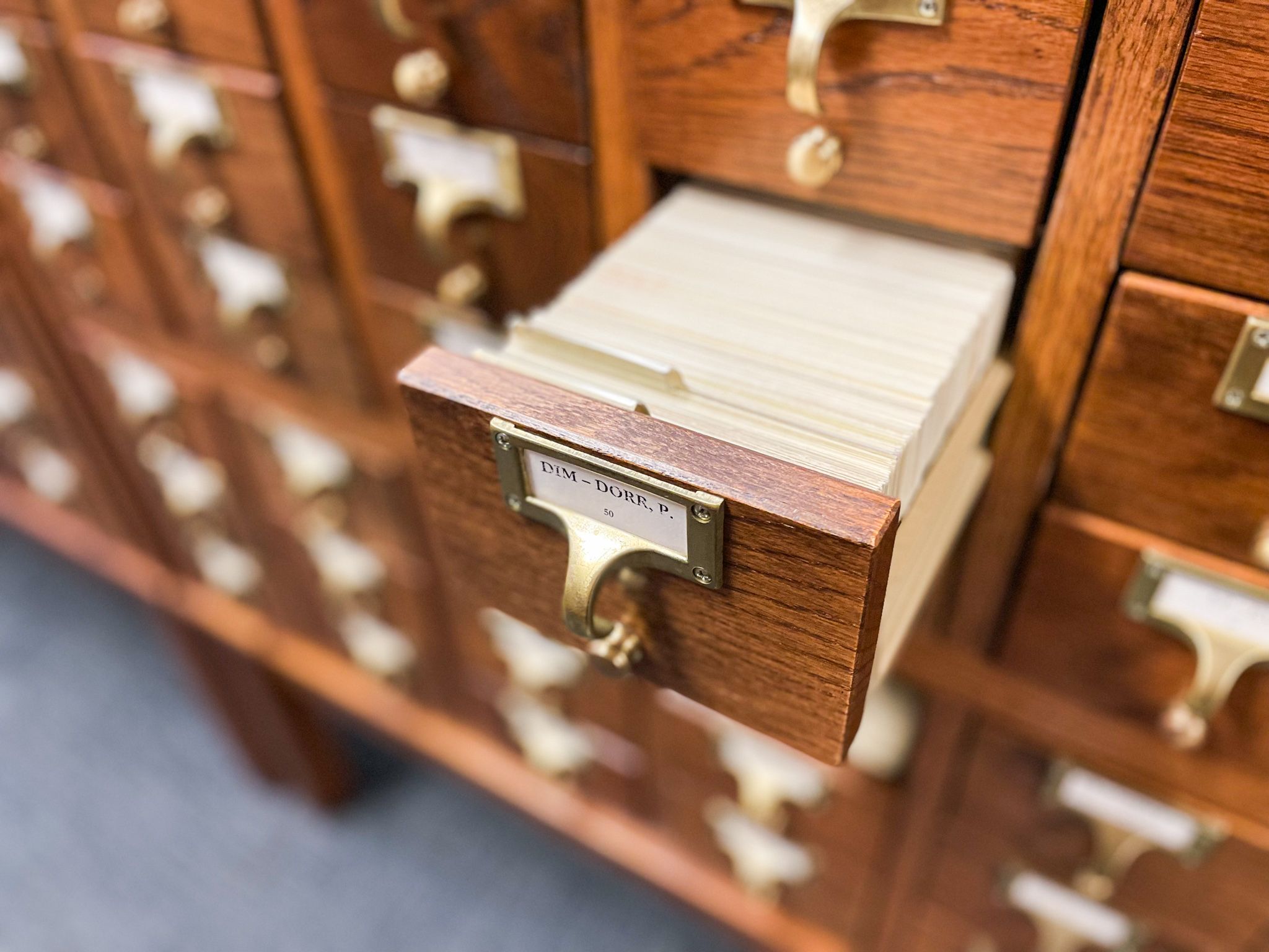 a photo of the card catalogs at the Mary Elizabeth Robinson Research Center