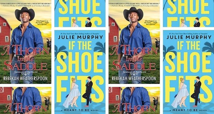 a collage of two book covers: A Thorn in the Saddle by Rebekah Weatherspoon and If the Shoe Fits by Julie Murphy