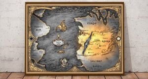 A photo of a map of the Grishaverse in shades of gold and grey.