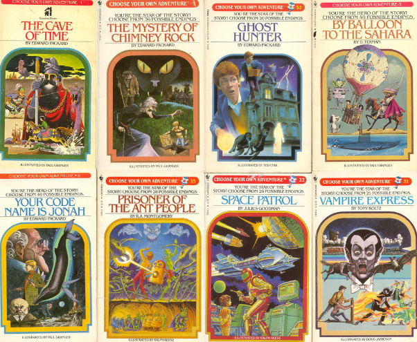 a collage of eight choose your own adventure covers