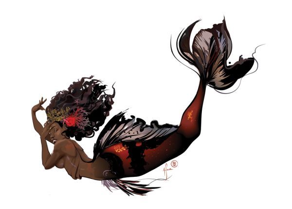 Illustration by Afua Richardson of African water spirit Mami Wata KoiMaid Queen from Aquarius the Book of mer